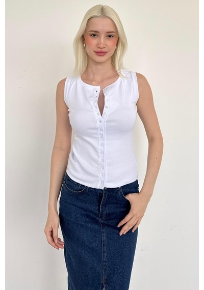 Beyaz Bisiklet Yaka Düğmeli Kadın Bluz Mg2638 Beyaz
