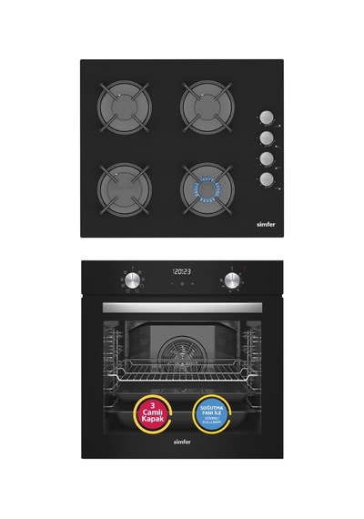 Simfer 9 Fonksiyon QS Dijital Siyah 2'li Ankastre Set (8208 Fırın + 3500 Ocak)
