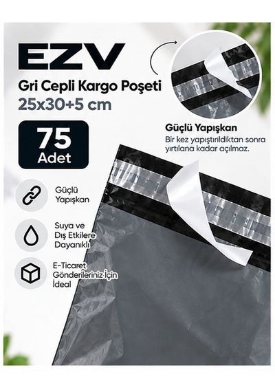 Gri Cepli Kargo Poşeti 25x30+5 Cm 75 Adet
