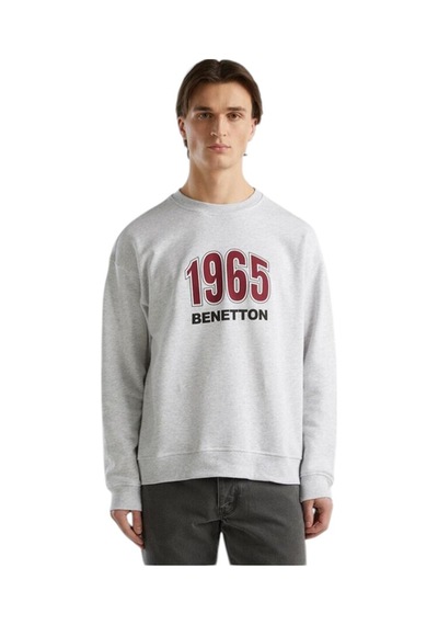 Erkek Açık Gri Melanj Logo Baskılı Sweatshirt