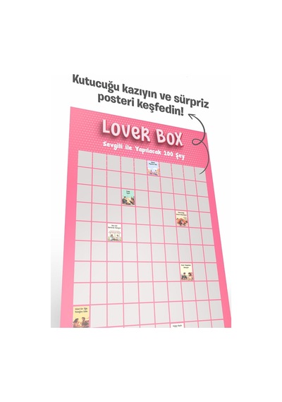 Lover Box Kazı Kazan Poster, Sevgiliyle Yapılacak 100 Eğlenceli Aktivite, Premium Kalite, Koruyucu Kaplama