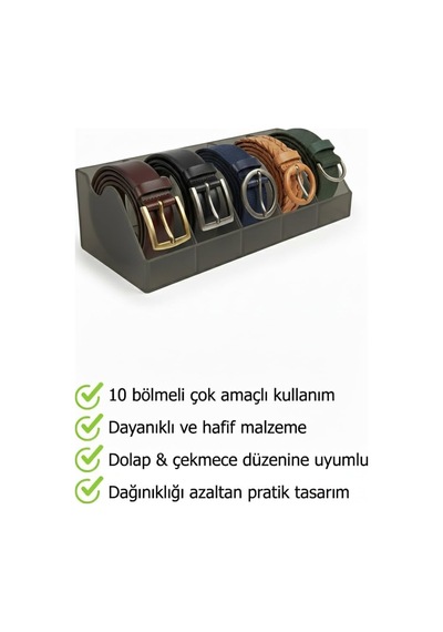 Tineke 5 Bölmeli Kemer Çorap Takı Makyaj Organizeri Dolap İçi Kemer Düzenleyici Organizer Gri Diğer