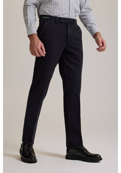 Ysf Erkek Siyah Regular Fit Yan Cepli Kot Pantolon