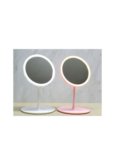 2 Adet Yuvarlak Ledli Makyaj Aynası Masaüstü Işıklı Ayna, Yuvarlak Tasarım, Vanity Mirror, Makeup Mirror Sarı
