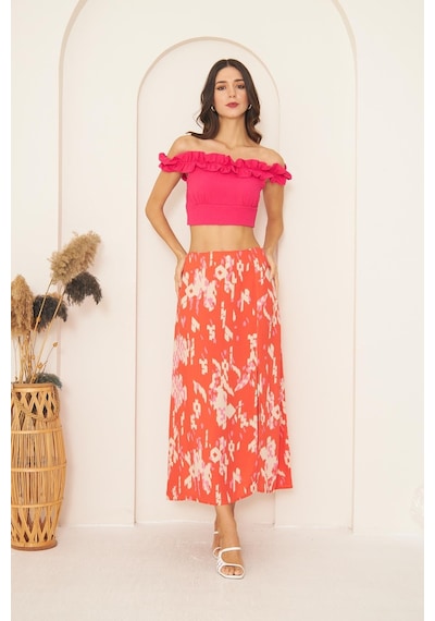 Darlin Moda Pembe Fırfırlı Crop Bluz Dm7002