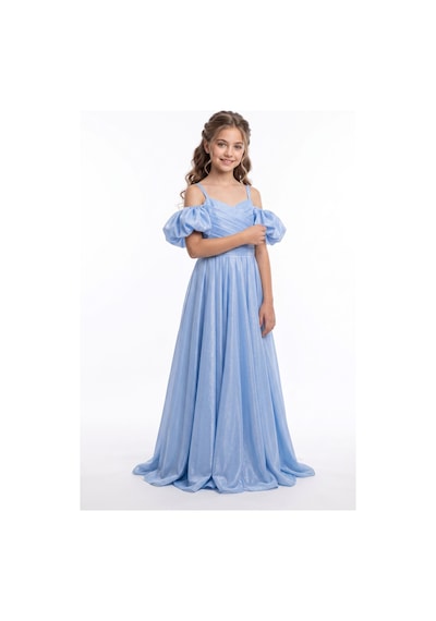 Mnk Baby & Kids Linos Kız Çocuk Saten Abiye Elbise M00838 Mavi