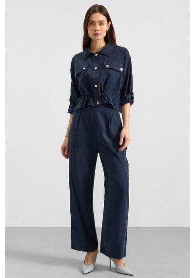 Olcay Metal Çıtçıtlı Crop Modal Ceket Lacivert 8285
