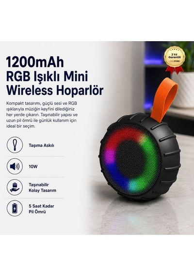 1200 Mah Rgb Işıklı 10w Mini Wireless Bluetooth Hoparlör Taşıma Askılı Taşınabilir Speaker-1685