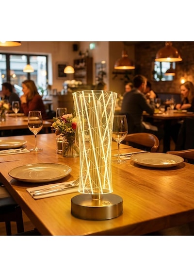 Silindirik Kristal Çizgi Model Led Masa Lambası Gold Tabanlı, Dokunmatik, 3 Renk Işık Modlu, Şarjlı Modern Dekoratif Gece Lambası 5570 Beyaz