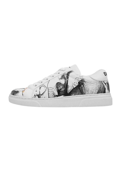 Kadın Vegan Deri Beyaz Sneakers - Sunset Animals Tasarım Çok Renkli