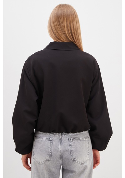Fullamoda Fermuarlı Polo Yaka Bomber Ceket Siyah