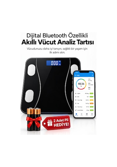 Repai Akıllı Baskül Vücut Analizli Yağ Su Kas BMI BMR Ölçer Dijital Tartı