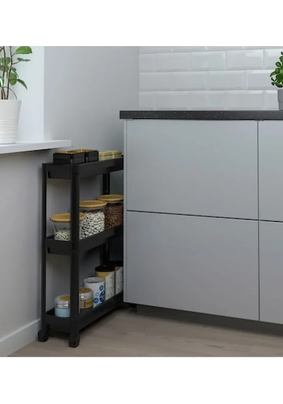 Ikea Vesken Tekerlekli Raf, Siyah, 3 Katmanlı 425032095 Siyah
