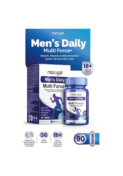 Maxigal Men's Daily Multi Force + Vitamin Mineral Ve Bitki Ekstreleri İçeren Takviye Edici Gıda 90 Tablet