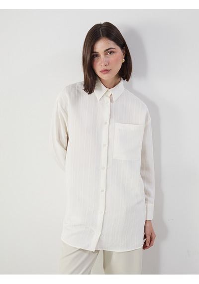 Lcw Modest Ekru Dokulu Oversize Kadın Gömlek Tunik