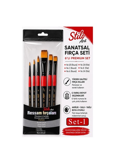Profesyonel Resim Fırça Seti 6 Lı Yuvarlak Ve Kesik Uçlu 1 Paket Stilo Set 1 Sentetik Kaliteli Ressam Fırça Seti Akrilik