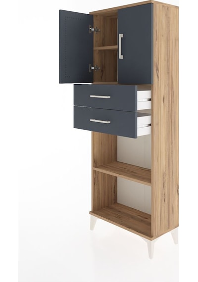 Arges Dolap 3 Raflı 2 Çekmeceli 2 Kapaklı 60x30x163 Çam-antrasit Atlas Çam