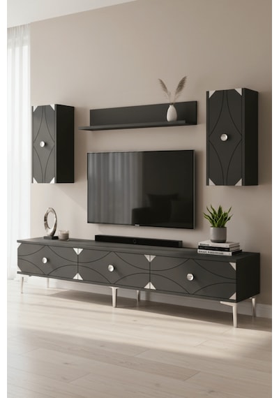 Tvr1897as - Alfa Tvr180 Tv Ünitesi Takım , Tv Sehpası Antrasit - Sılver 180cm Tvr1897as - Alfa Tvr180 Tv Ünitesi Takım , Tv Sehpası Antrasit - Sılver 180cm