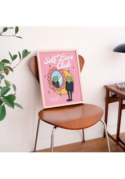 Kurbağa Öz Sevgi Kulübü Duvarı, Olumlama Sanatı, Retro Duvar Dekoru, Sanat