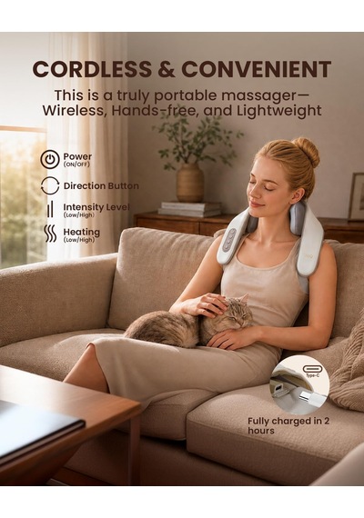 Breo N5 Mini Boyun Ve Omuz Masaj Aleti, Evde Boyun Sırt Derin Boyun Masajı İçin Isı Shiatsu Masaj Yastığı Bej, Boyut2