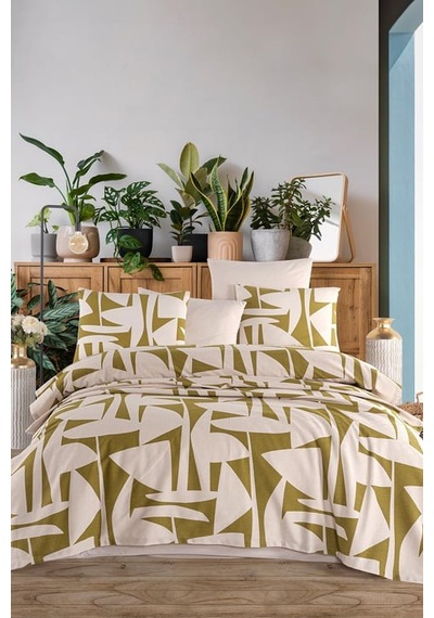 As Perde Cotton Life Çift Kişilik Pike Takımı Marvin Yeşil