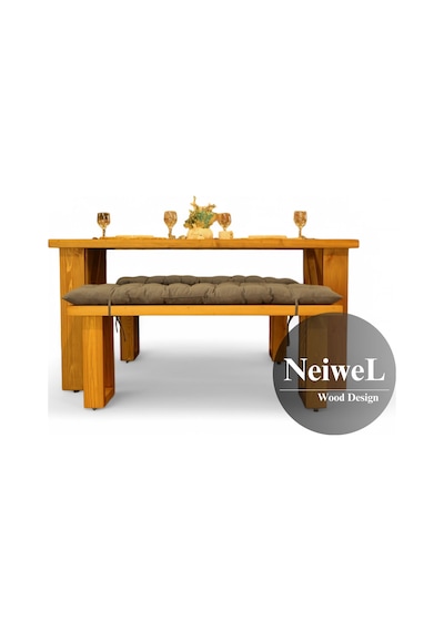 Neiwel Garden Dian Doğal Ahşap Banklı Bahçe Masa Takımı-120-220 Takım Açık Ceviz