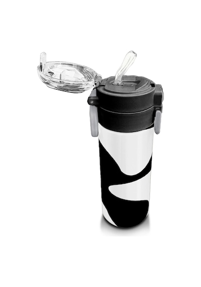 Coral High Kids Siyah Beyaz Desenli Pipetli Ve Direkt İçim Çelik Termos 500 Ml 31887 Beyaz - Gri