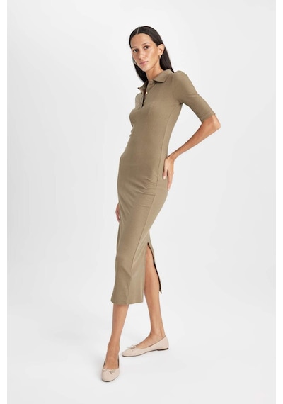DeFacto Bodycon Vücuda Oturan Düğmeli Polo Yaka Fitilli Kaşkorse Yarım Kollu Midi Elbise C2882AX24AUKH459 DeFacto Bodycon Vücuda Oturan Düğmeli Polo Yaka Fitilli Kaşkorse Yarım Kollu Midi Elbise C2882AX24AUKH459