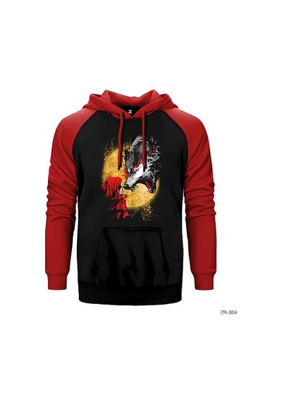Kırmızı Başlıklı Kız Ve Kurt Gri Renk Reglan Kol Sweatshirt / Hoodie