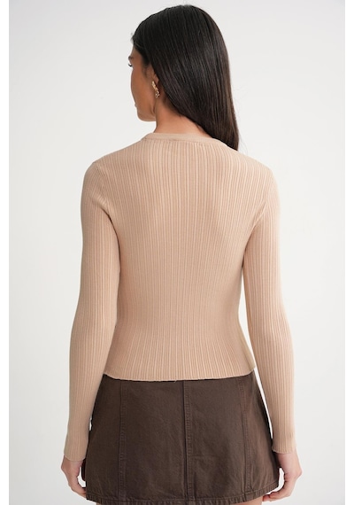 Mixray 6938 Kadın Bisiklet Yaka Fitilli Triko Body Camel