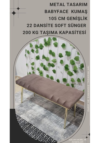 Özcan Metal Gold Metal Ayaklı Metal Kasalı Bench Mutfak Salon Antre Yatak Odası Balkon Puf Bank Kahverengi