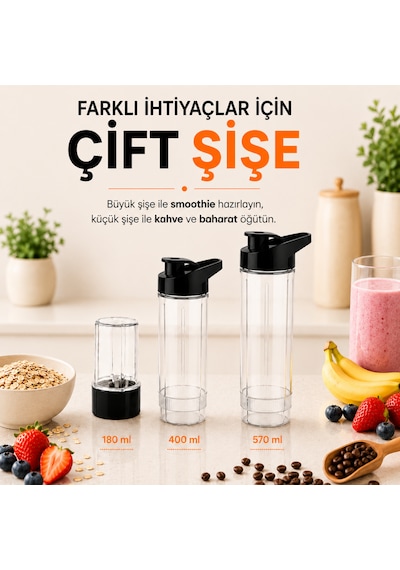 Tigrecook TG-3205B Nutrishake Fit 3 In 1 600 W Kişisel Smoothie Blender Ve Kahve Baharat Öğütücü