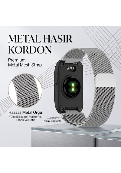 Caseonn Garmin Cırqa Akıllı Bileklik Kordon Manyetik Metal Hasır Kayış Gümüş