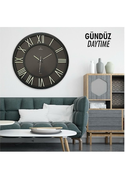 Exculusive Siyah Fosforlu Duvar Saati 41 Cm Siyah