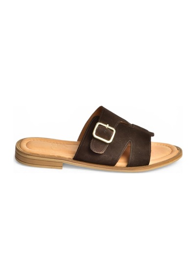 Fox Shoes Y944791002 Kahverengi Hakiki Deri Süet Kadın Terlik
