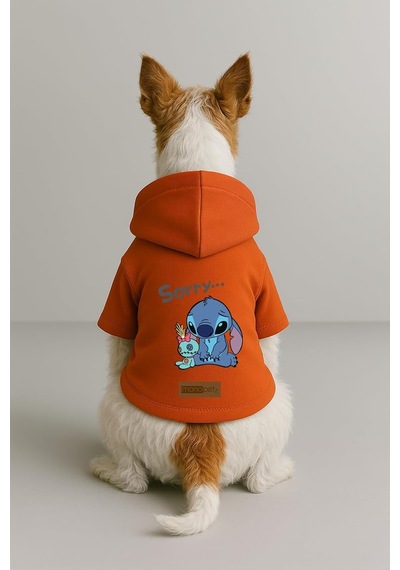 Baskılı İçi Polarlı Köpek Ve Kedi Kıyafeti & Elbisesi - Turuncu Renk Kapüşonlu Hoodie Bfb4e