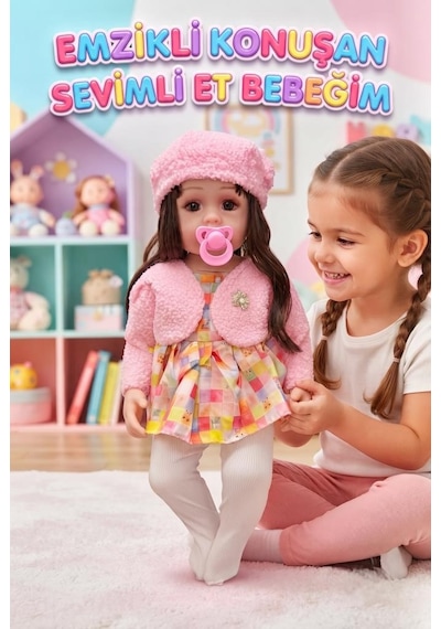 Emzikli Sevimli %100 Et Bebek - 50 Cm Konuşan Gerçekçi Oyun Arkadaşı İnteraktif Eğitici Oyuncak