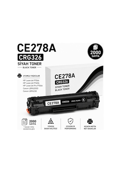 Hp Ce278a-crg326-p1566-p1606-lbp6200d-lbp6230 Siyah 2000 Sayfa