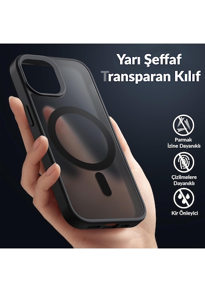 Bix Apple iPhone 15 Magsafe Uyumlu Kılıf Tam Koruma Manyetik Darbe Emici Siyah