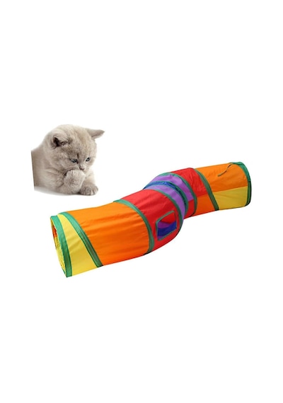 Katlanabilir Kedi Tüneli S Şekilli Kanal Yavru Kedi Oyuncağı Kedi Tüneli Gökkuşağı Evcil Hayvan Malzemeleri S529