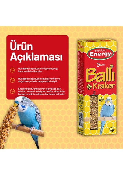 Ballı Muhabbet Kuşu Krakeri 3'lü - 36 Adet