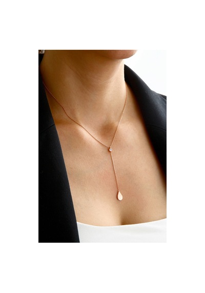 Sallantılı Gümüş Damla Kolye Rose Gold