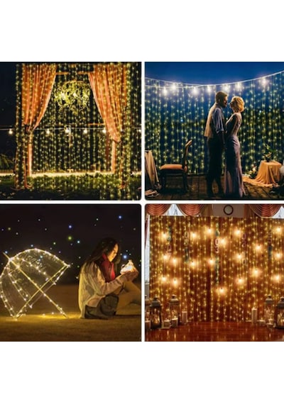 300 Ledli 15 Sarkıt Perde Led Işık-8 Fonksiyon, 3x3 Metre Günışığı Ledli Saçak Ledi Günışığı