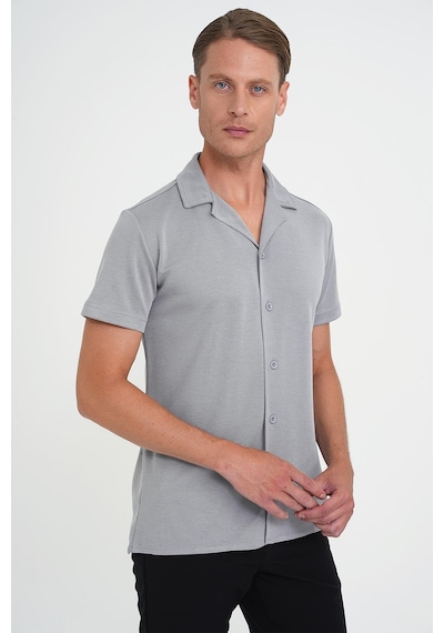Efor Slim Fit Apaş Yaka Modal Karışımlı Kısa Kol Gri Gömlek G 1590 Gri