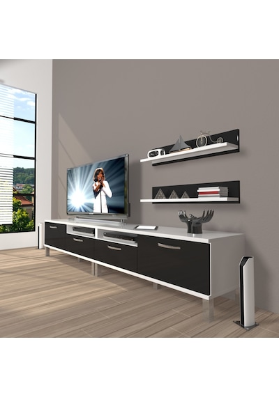 Decoraktiv Eko 200r Mdf Krom Ayaklı Tv Ünitesi Tv Sehpası Beyaz - Siyah
