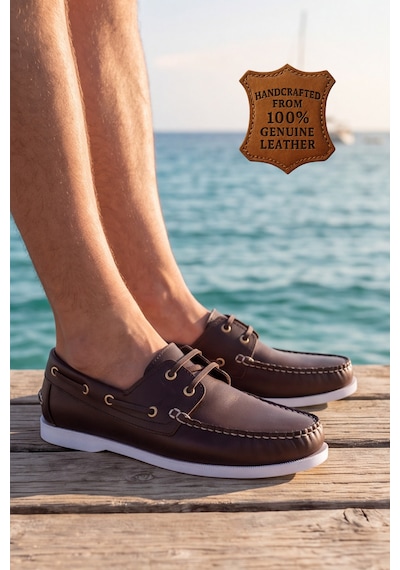 Nautical Hakiki Deri Kahverengi Kauçuk Anti Sararma Özellikli Taban Boat Shoe Loafer Makosen Cas... Beyaz - Kahverengi Nautical Hakiki Deri Kahverengi Kauçuk Anti Sararma Özellikli Taban Boat Shoe Loafer Makosen Cas... Beyaz - Kahverengi