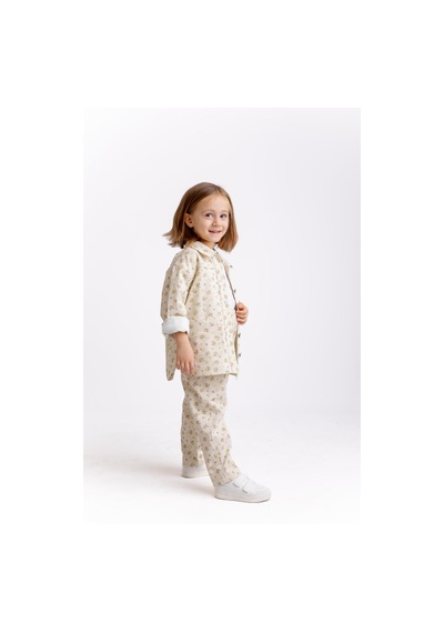 Oliven The Kid Çiçek Gabardin Kız Çocuk Pantolon Ekru