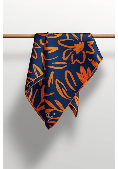 Vissona %100 Twill İpek Büyük Çiçek Desenli Lacivert - Turuncu Renkli 90x90 Eşarp Dikim Şekli : El Dikişi Çok Renkli Vissona %100 Twill İpek Büyük Çiçek Desenli Lacivert - Turuncu Renkli 90x90 Eşarp Dikim Şekli : El Dikişi Çok Renkli