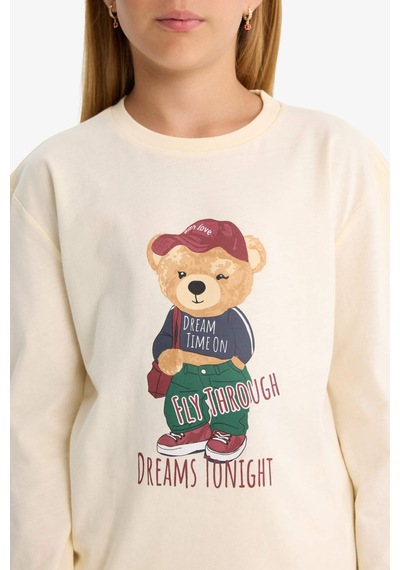 Defacto Kız Çocuk Pijama Takımı Baskılı Uzun Kollu Üst Çizgili Uzun Alt F1085a825auer134 Ekru Defacto Kız Çocuk Pijama Takımı Baskılı Uzun Kollu Üst Çizgili Uzun Alt F1085a825auer134 Ekru