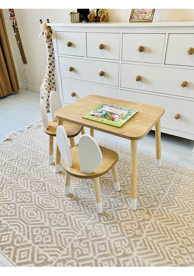 The Bunny 1 Masa + 2 Sandalye (Çocuklar için Yaz-Sil Montessori Aktivite ve Etkinlik Masa Sandalye Takımı)